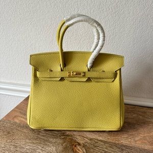 Limoncello Yellow 25 Top Handle Leather Bag w/ Gold Key Lock Belted Structured